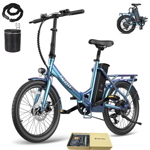 E-Bike 20 zoll 155 - 195 cm Rostfreie Aluminiumlegierung 36 V 18,2 Ah 655,2 Wh bis zu 150 - 190 km Wasserdicht IPX4 mit 7 Gang, Blau-Grün