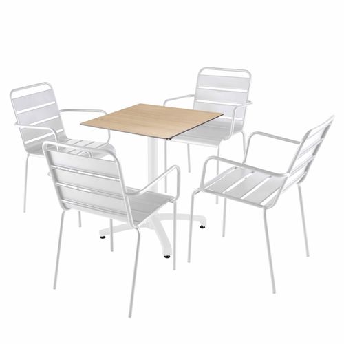 Tisch 60x60 cm neigbar Natureiche und 4 Stühle aus weißem Metall - Oviala Opéra