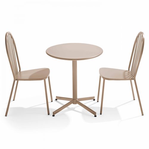Gartentisch mit Neigung und 2 Bistrostühlen in Taupe - Oviala Palavas