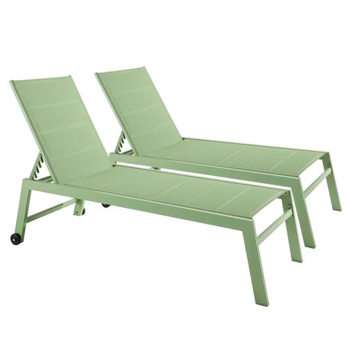 Set aus 2 Sonnenliegen aus Aluminium und Textilene in Kaktusgrün - Oviala Noumea