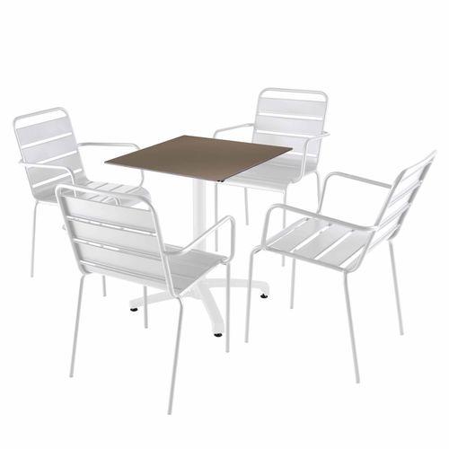 Tisch 60x60 cm neigbar Taupe und 4 Stühle aus Weißmetall - Oviala Opéra