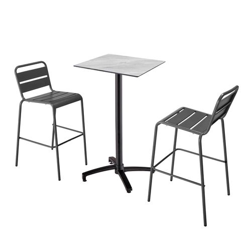 Stuhl Hochbartisch mit Marmor-Laminat und 2 grauen Hochstühlen - Oviala Opéra