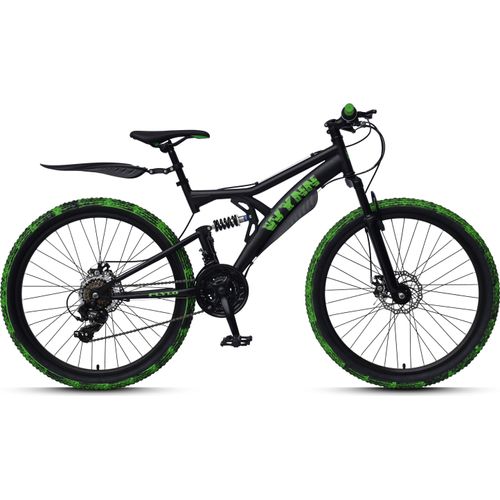 WYNN Mountainbike Fully 26 Zoll FLY1.0 schwarz-grün Rahmenhöhe 46 cm Damen Herren 21 Gänge mech. Scheibenbremse