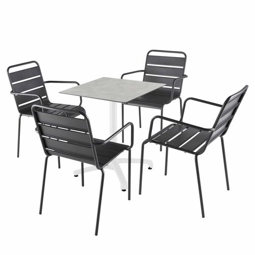 Tisch 60x60 cm kippbar Beton hellgrau und 4 graue Metallstühle - Oviala Opéra