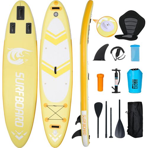 Puluomis Stand Up Paddle Boards 320, SUP Board mit Sitz Set, Paddling Paddelboard Set Surfbrett Aufblasbar, Pumpe Tragetasche und Zubehör, Gelb
