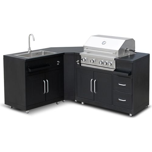 Metall-Outdoorküche mit 3 Spülbecken und Grill - Oviala Memphis