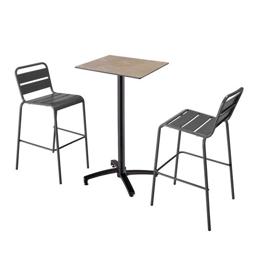 Stuhl Hochbartisch mit beige Laminat und 2 grauen Hochstühlen - Oviala Opéra