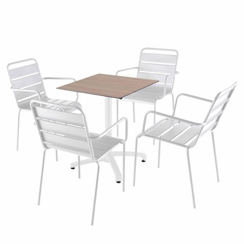 Tisch 60x60 cm kippbar helle Eiche und 4 Stühle aus Weißmetall - Oviala Opéra