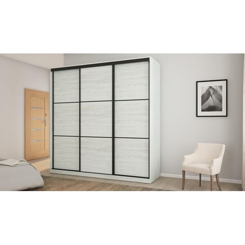 Schiebetürenschrank 3D/220 aus Anderson Kiefer mit schwarzen Premium-Beschlägen