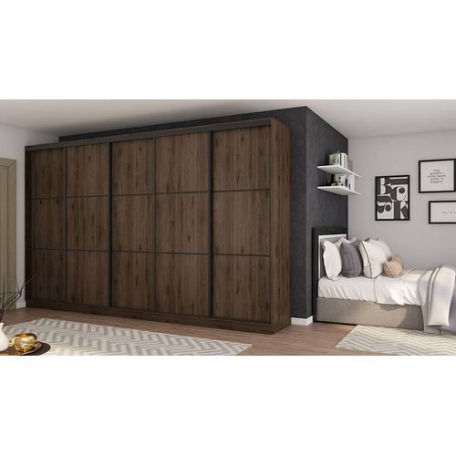 Schiebetürenschrank 5D/400 in Nussbaum Okapi mit schwarzer Beschläge