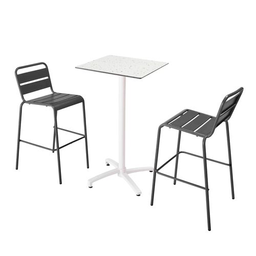 Stuhl Hochdrucklaminat-Terrazzo-Hochtisch und 2 graue Stühle - Oviala Opéra