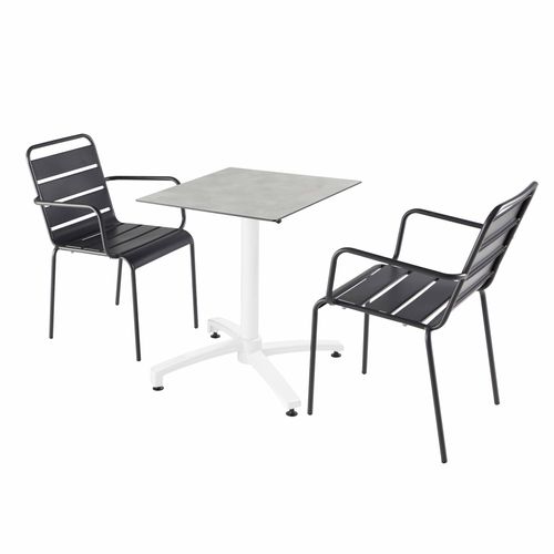 Stuhl Gartentisch aus Betonlaminat und 2 graue Sessel - Oviala Opéra