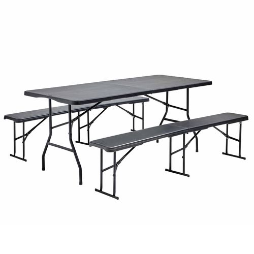 Set aus Tisch und 2 Klappbänken aus HDPE - Oviala Rekkem