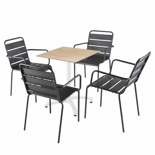 Tisch 60x60 cm kippbar natürliche Eiche und 4 graue Metallstühle - Oviala Opéra