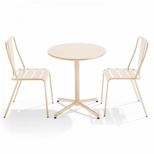 Set aus Runder Gartentisch, 2 Bistro-Gartenstühle Elfenbein - Oviala Palavas