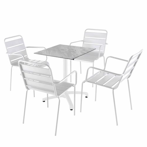 Tisch 60x60 cm neigbar Marmor und 4 Stühle aus Weißmetall - Oviala Opéra