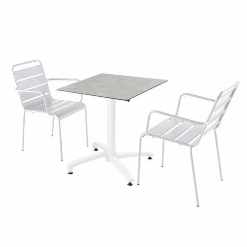 Set Gartentisch aus Betonlaminat und 2 weiße Sessel - Oviala Opéra