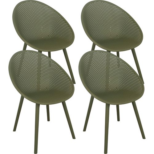 Set mit 4 olivgrünen Terrassenstühlen aus Kunststoff - Oviala Buda