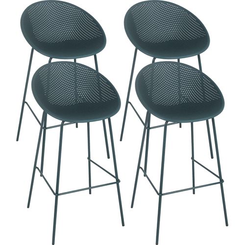 Set mit 4 hohen Terrassenstühlen aus Kunststoff in Entenblau - Oviala Buda