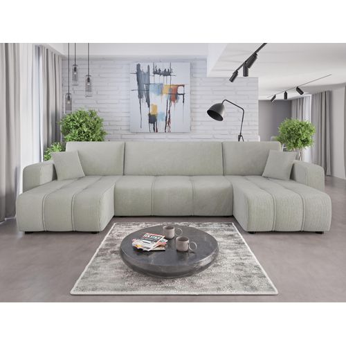 Couchgarnitur Sofa Sofagarnitur ALICE U im Cord Stoff samt in U Form mit Schlaffunktion und Bettkasten Wohnlandschaft Polsterecke Couch Wellenfederung