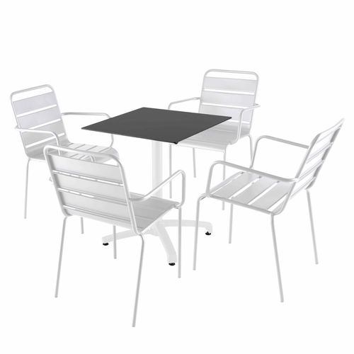 Tisch 60x60 cm kippbar schwarz und 4 Stühle aus weißem Metall - Oviala Opéra