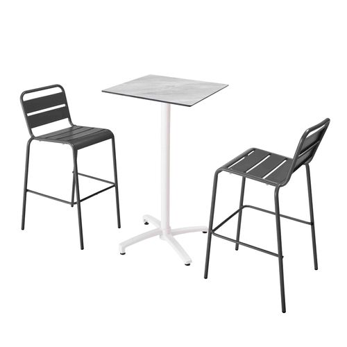 Stuhl Hochbartisch mit Marmor-Laminat und 2 grauen Hochstühlen - Oviala Opéra