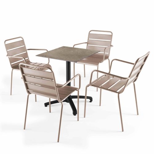 Set aus Gartentisch Beige marmoriert und 4 Sesseln Taupe - Oviala Opéra