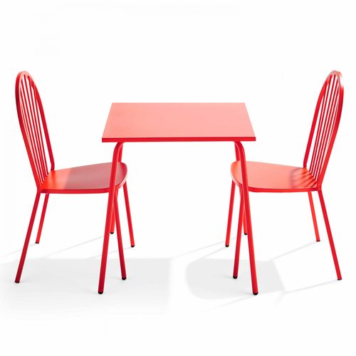 Stuhl Gartentisch Bistro und 2 Stühle aus rotem Stahl - Oviala Palavas