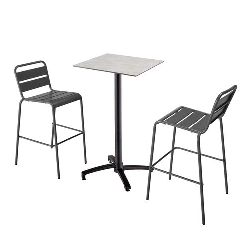 Hochwertiger Tisch aus grauem Betonlaminat und 2 graue Hochstühle - Oviala Opéra