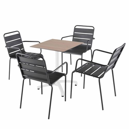 Tisch 60x60 cm kippbar helle Eiche und 4 Stühle aus grauem Metall - Oviala Opéra