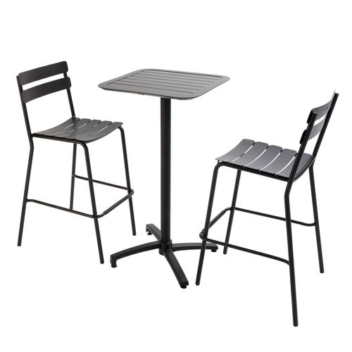 Set aus verstellbarem Stehtisch und 2 Stühlen aus schwarzem Aluminium - Oviala Almada