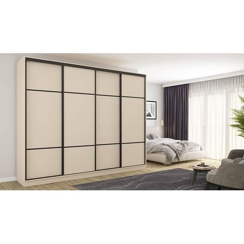 Gleitschiebetürenschrank 4D/300 in Elfenbein, Premium Beschläge, 300x244x64 cm