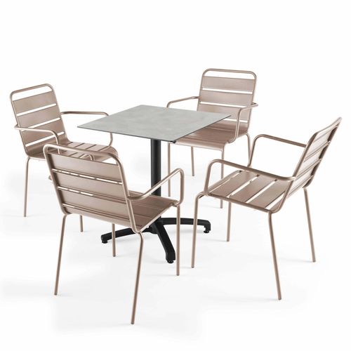 Tisch 70x70 cm neigbar hellgrau und 4 taupefarbene Metallstühle - Oviala Opéra