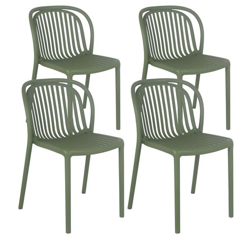 Set mit 4 olivgrünen Terrassenstühlen aus Kunststoff - Oviala Copenhague