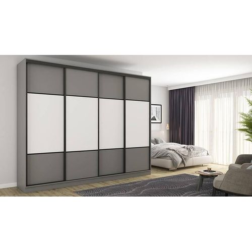 Schiebetürenschrank 4D/300 in Grau/Weiß mit Premium Beschlägen