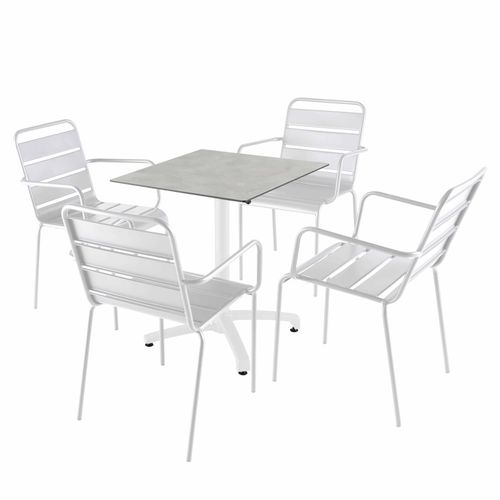Tisch 70x70 cm kippbar hellgrau und 4 Stühle aus Weißmetall - Oviala Opéra