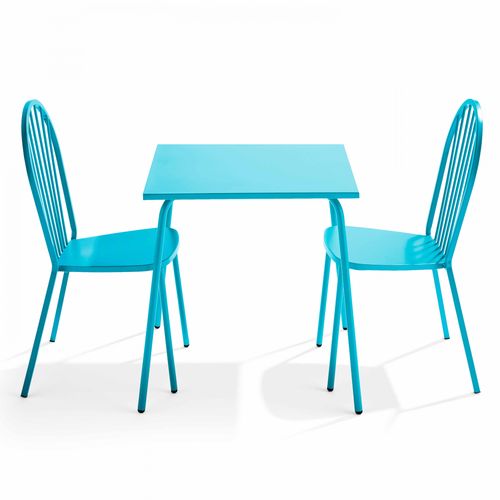 Stuhl Gartentisch Bistro und 2 Stühle aus blauem Stahl - Oviala Palavas