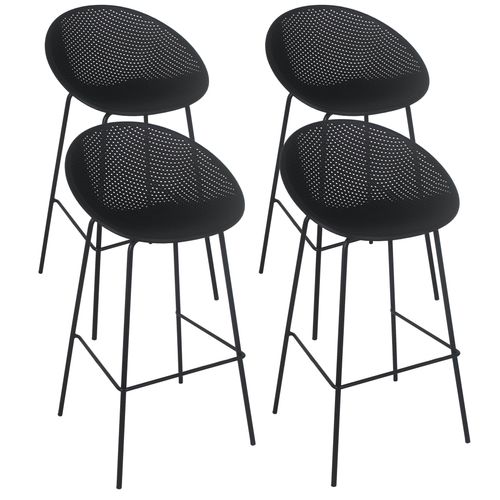 Set mit 4 hohen Terrassenstühlen aus schwarzem Kunststoff - Oviala Buda