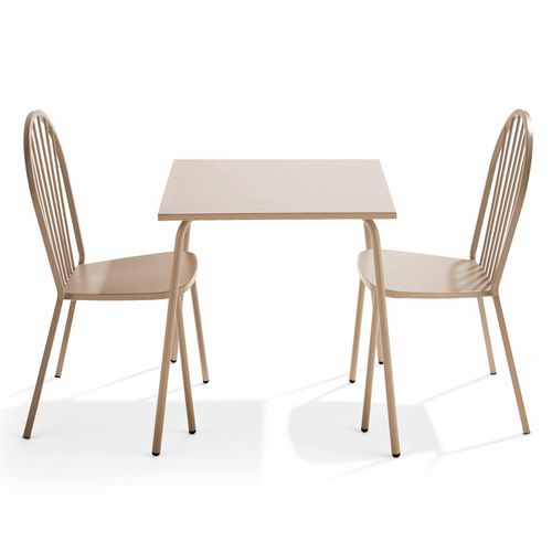 Set aus Gartentisch und 2 Bistrostühlen aus taupefarbenem Stahl - Oviala Palavas