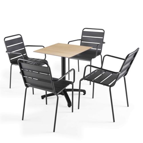 Set aus Gartentisch aus Natureiche und 4 grauen Sesseln - Oviala Opéra