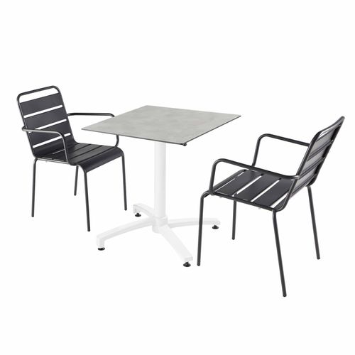 Set Gartentisch aus Betonlaminat und 2 graue Sessel - Oviala Opéra