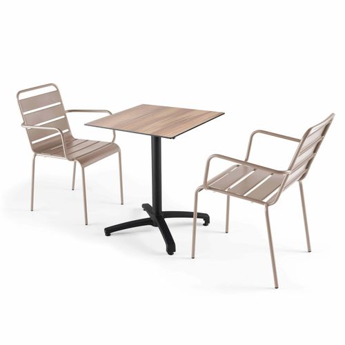 Tischgruppe, Tischplatte aus laminierter Eiche und 4 Sessel in Taupe - Oviala Opéra