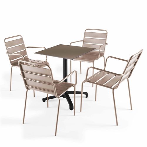Tisch 60x60 cm kippbar taupe und 4 Sessel aus Metall taupe - Oviala Opéra