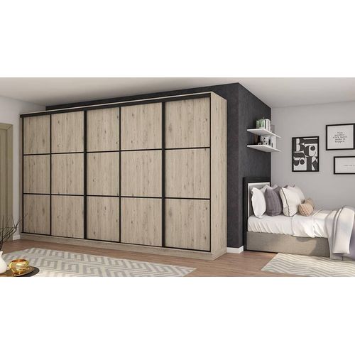 Schiebetürenschrank 5D/400 in Eiche Bordeaux mit schwarzer Beschläge