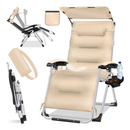 KESSER® Sonnenliege Liegestuhl, klappbare Gartenliege extra breit & Wetterfest, Belastbar 200kg, Ergonomisches Polster, verstellbare Rückenlehne inkl. Nackenkissen, Getränkehalter & Armpolster