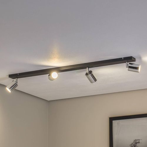 Deckenlampe Tune II, schwarz/chrom, Metall, 4-flg., länglich