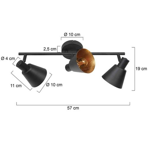 Deckenstrahler Oeroe, 3-flammig, schwarz, Metall, E14