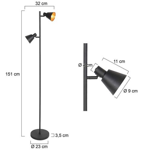 Stehleuchte Oeroe, zweiflammig, schwarz, Metall, E14