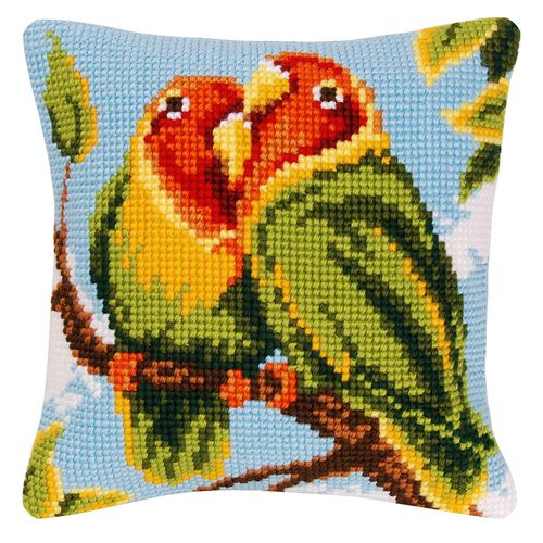Kreuzstichkissen "Unzertrennliche Papageien"