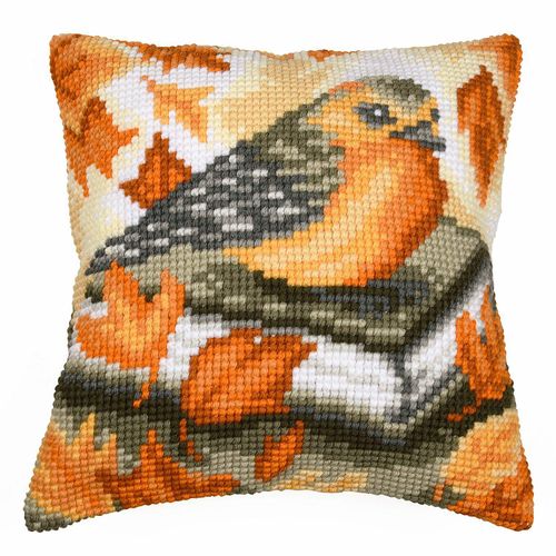 Kreuzstichkissen "Rotkehlchen auf Buch"